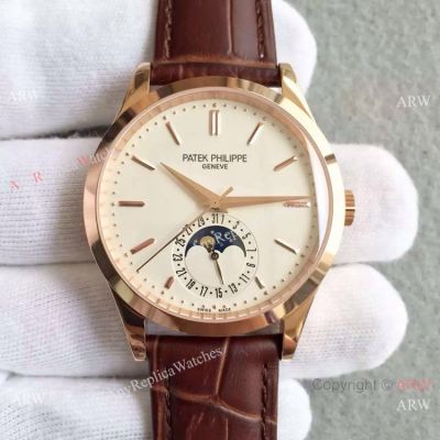 Swiss Replica Patek Philippe Geneve Watch Rose Gold White Face 40mm